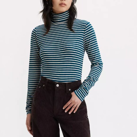 Levi's Ribbed Blue and White Striped Turtleneck - Picture 2 of 10